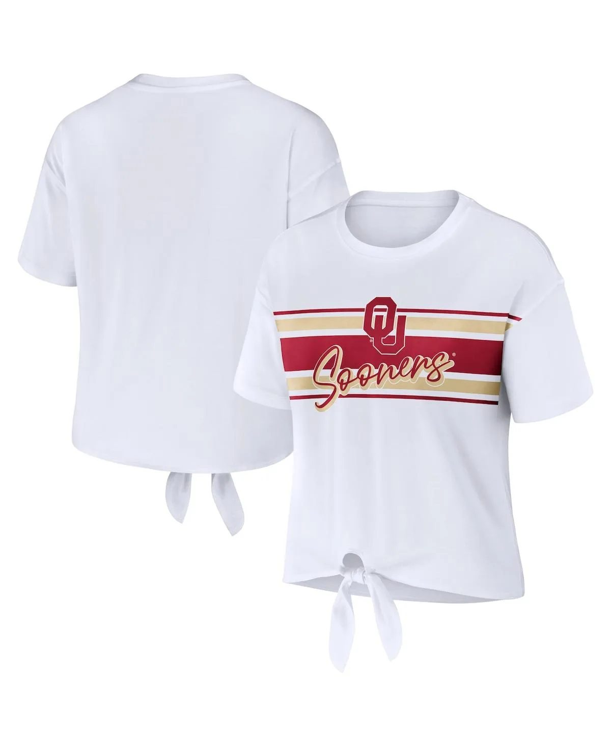 Oklahoma Sooners Striped Front Knot Cropped T-Shirt by Wear By Erin Andrews