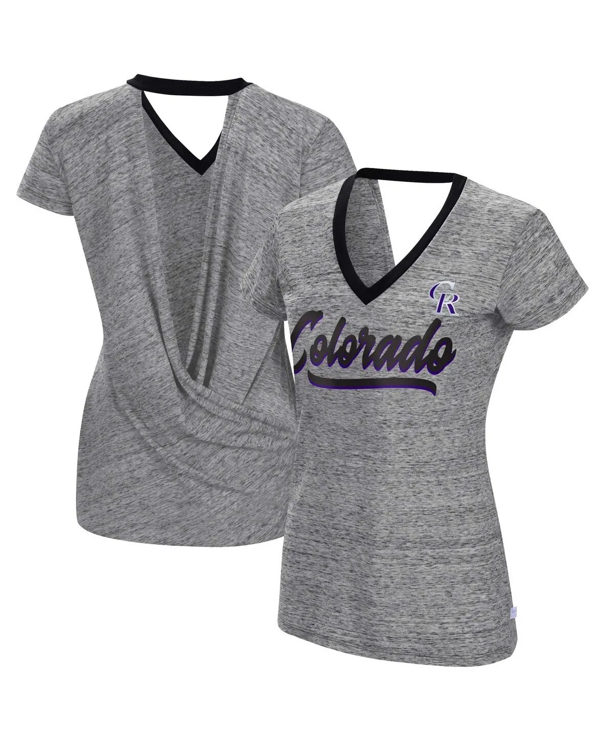 Colorado Rockies Halftime Back Wrap Top V-Neck T-Shirt by Touch
