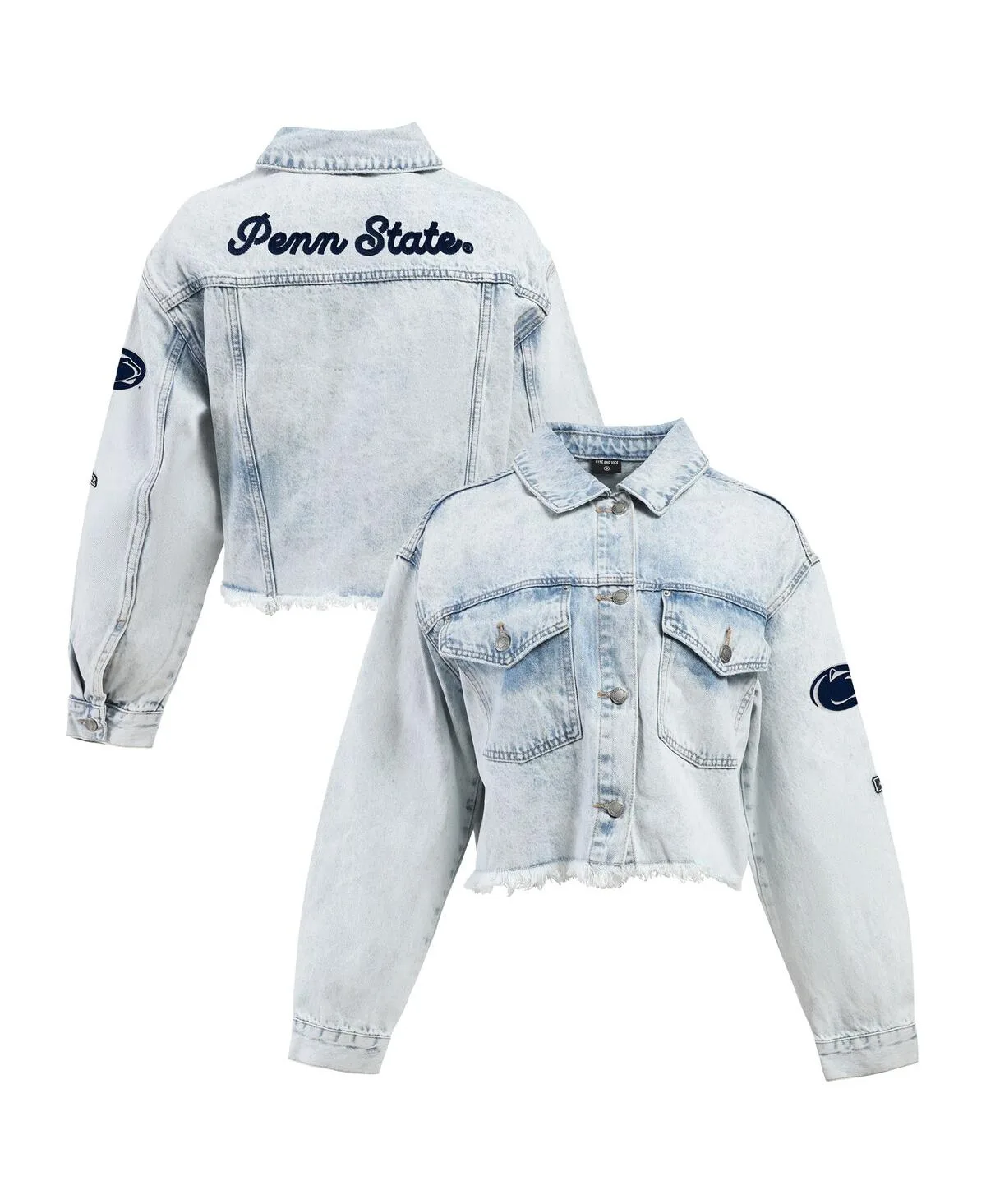 Penn State Nittany Lions Lightwash Cropped Button-Up Jean Jacket - Denim by Hype And Vice