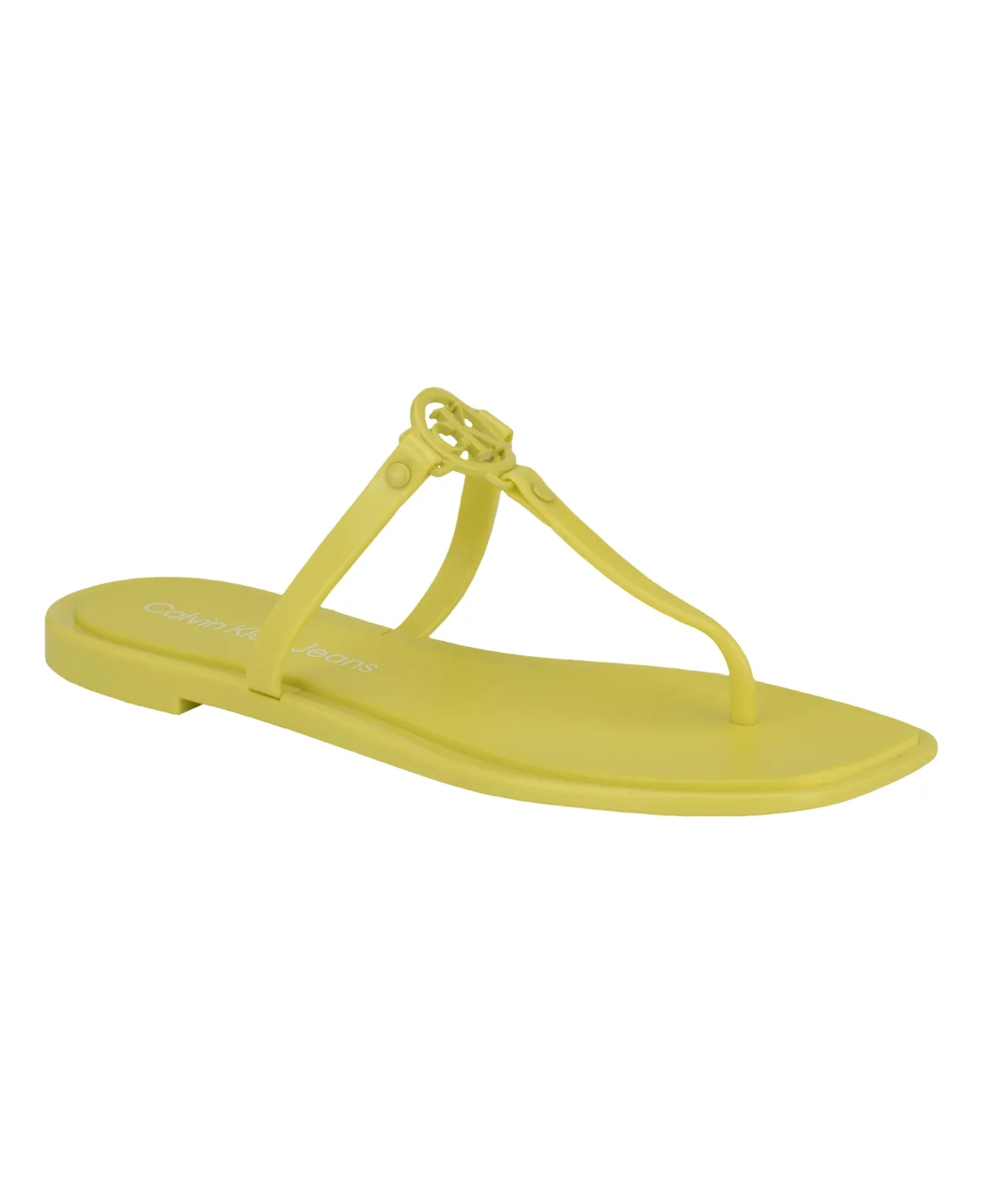 Edhen Logo T-Strap Flat Jelly Sandals by Calvin Klein