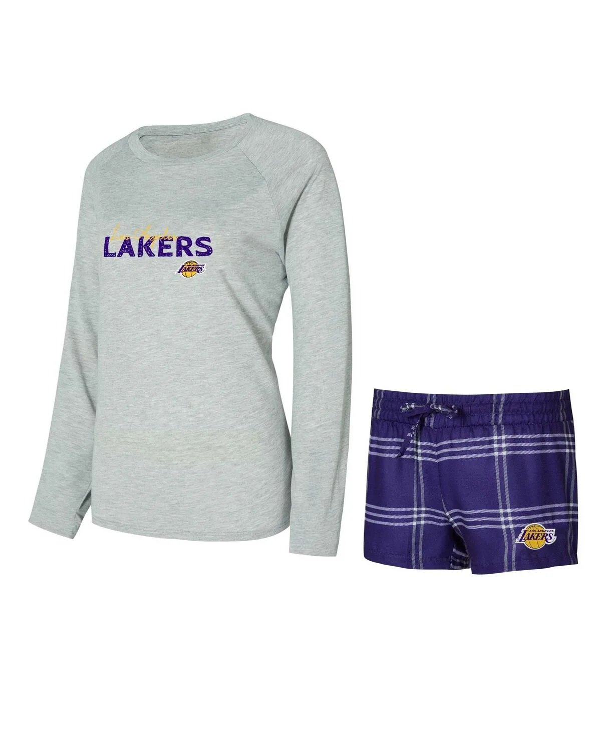 2-Piece Los Angeles Lakers Petition Long Sleeve Top and Shorts Set by Concepts Sport
