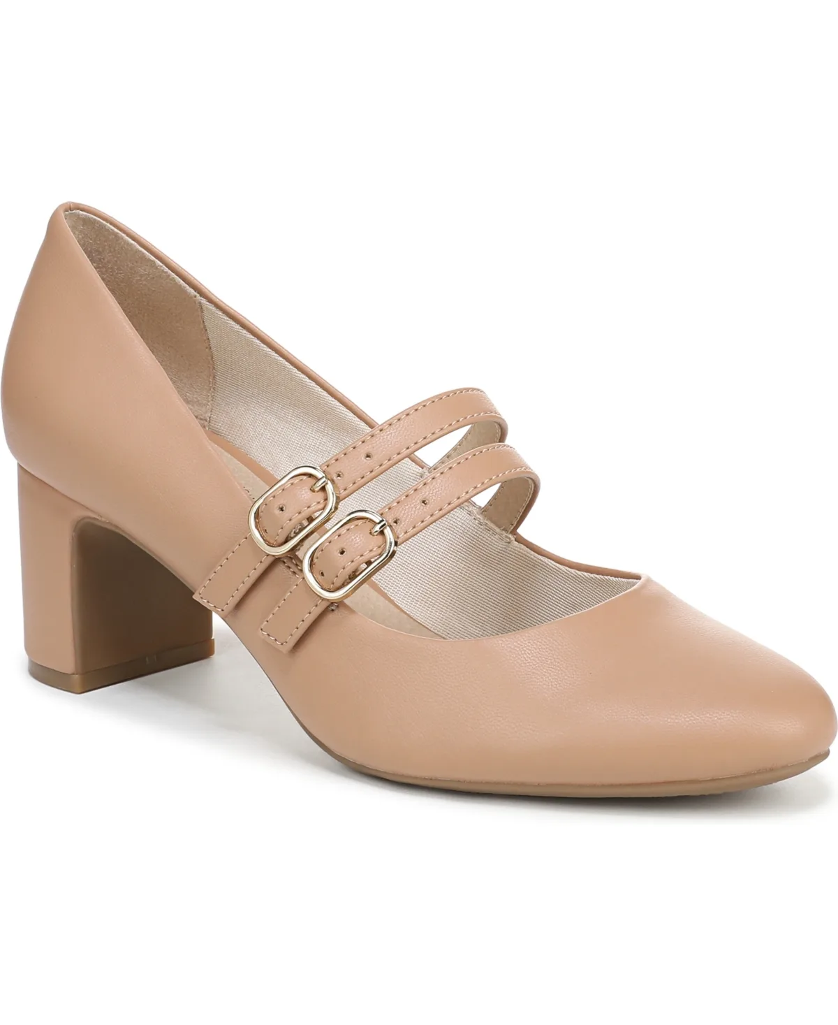 True Almond Toe Block Heel Mary Jane Pumps