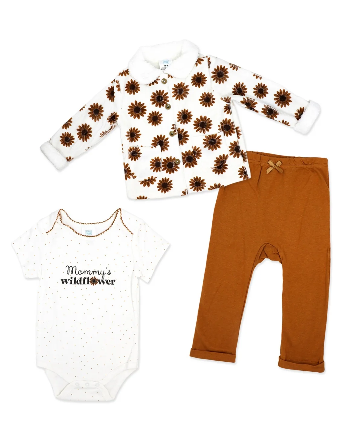 Wildflower Short-Sleeve Bodysuit, Jacket and Pants, 3-Piece Set by Baby Mode