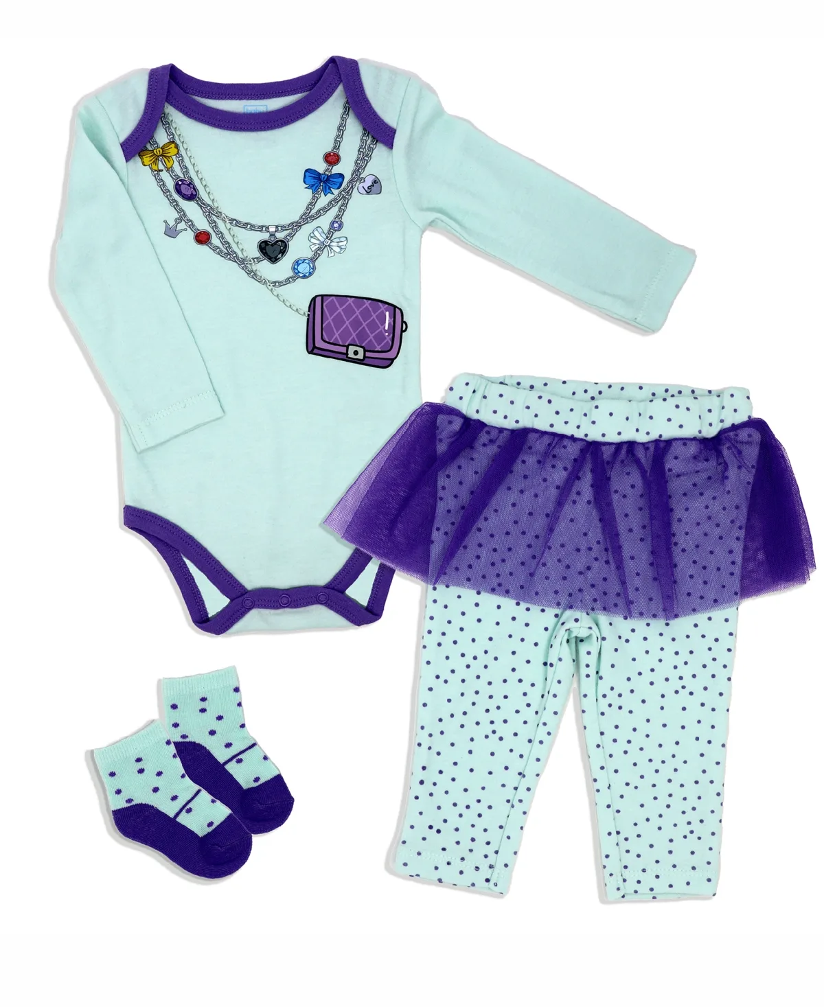 Fancy Jewels Bodysuit, Pants and Socks, 3 Piece Set by Baby Mode