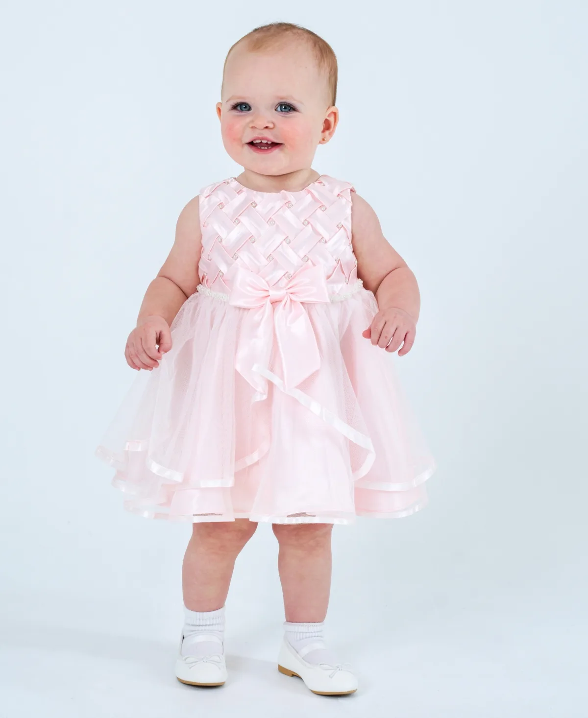 Basket Weave Social Dress with Two Tiered Ribbon Skirt by Rare Editions
