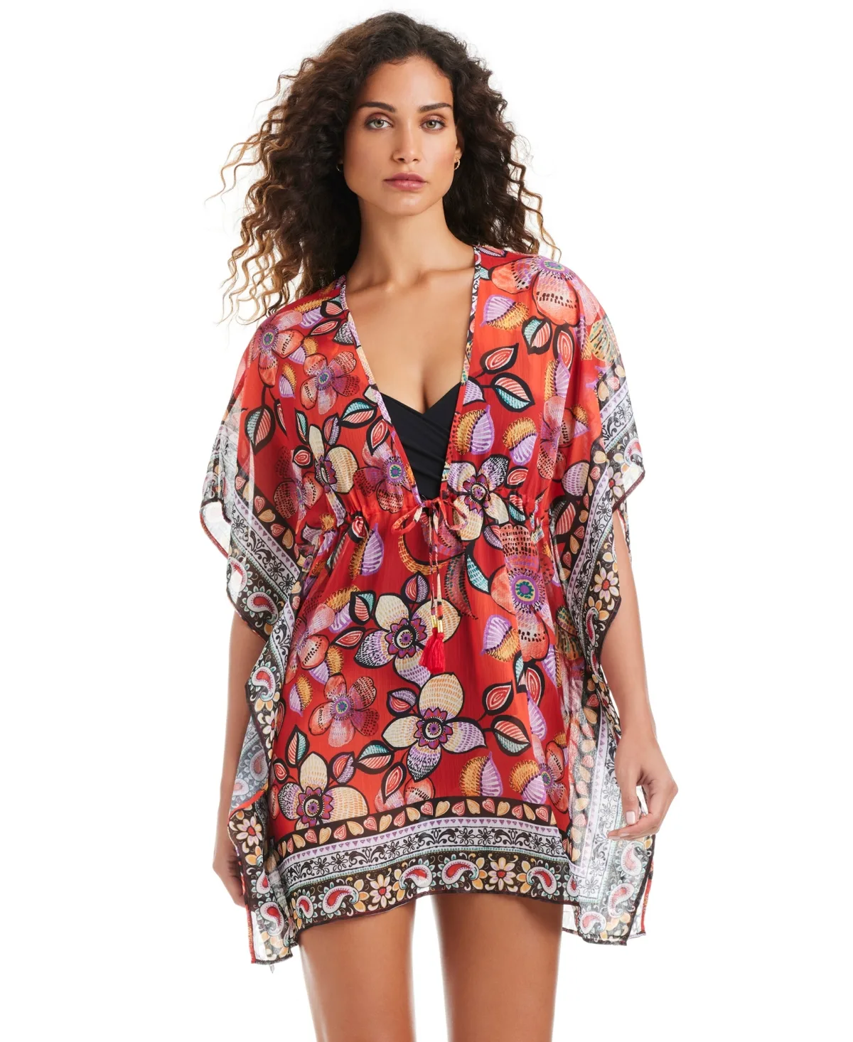 Flame Palmette V-Neck Swim Caftan by Beyond Control