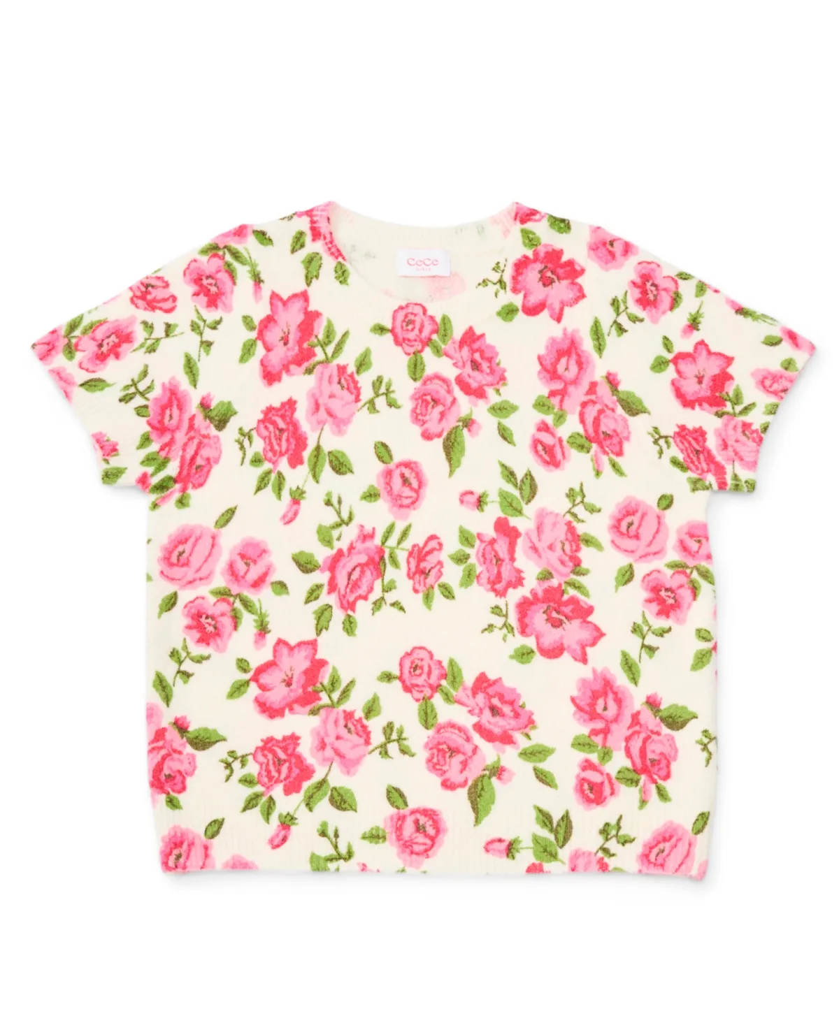 Short-Sleeve Crewneck Floral T-Shirt by Cece
