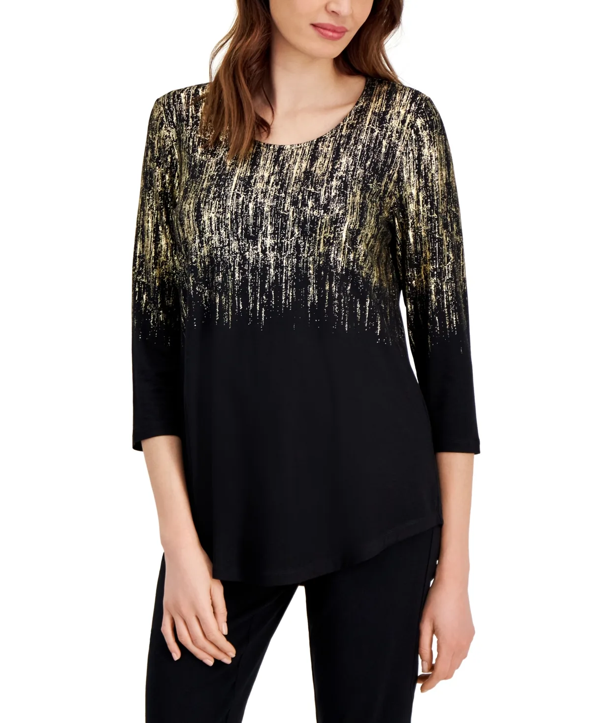 Printed Scoop-Neck 3/4-Sleeve Top by Jm Collection