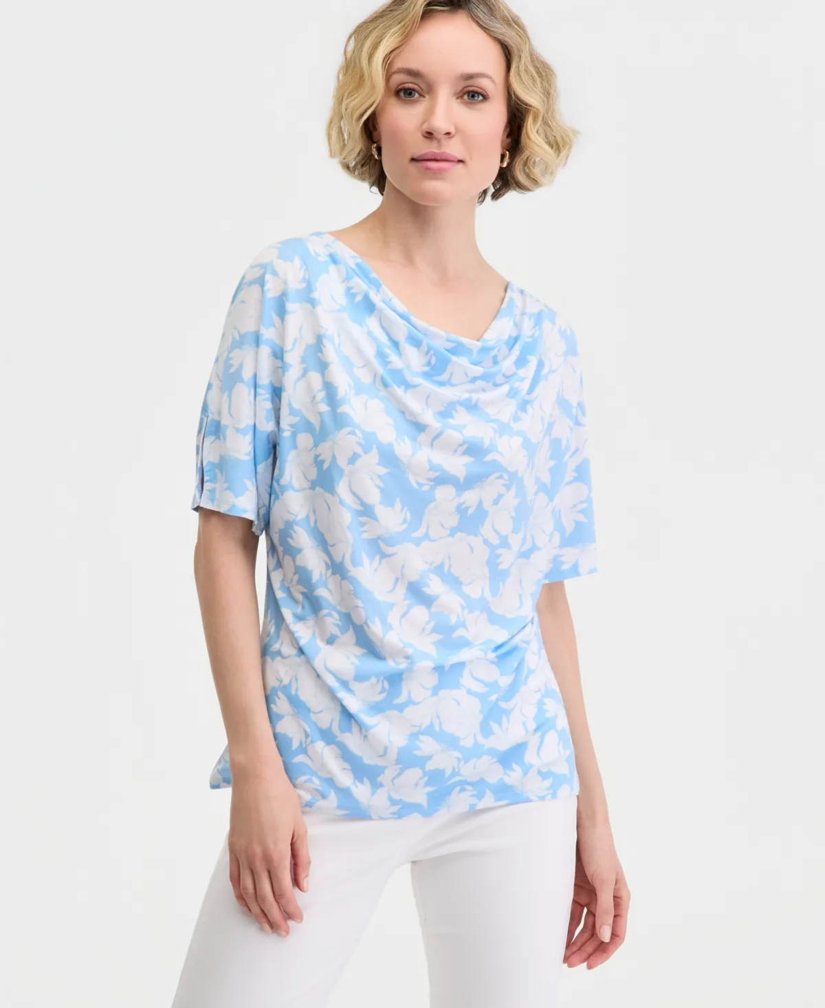 Printed Cowl-Neck Knit Top