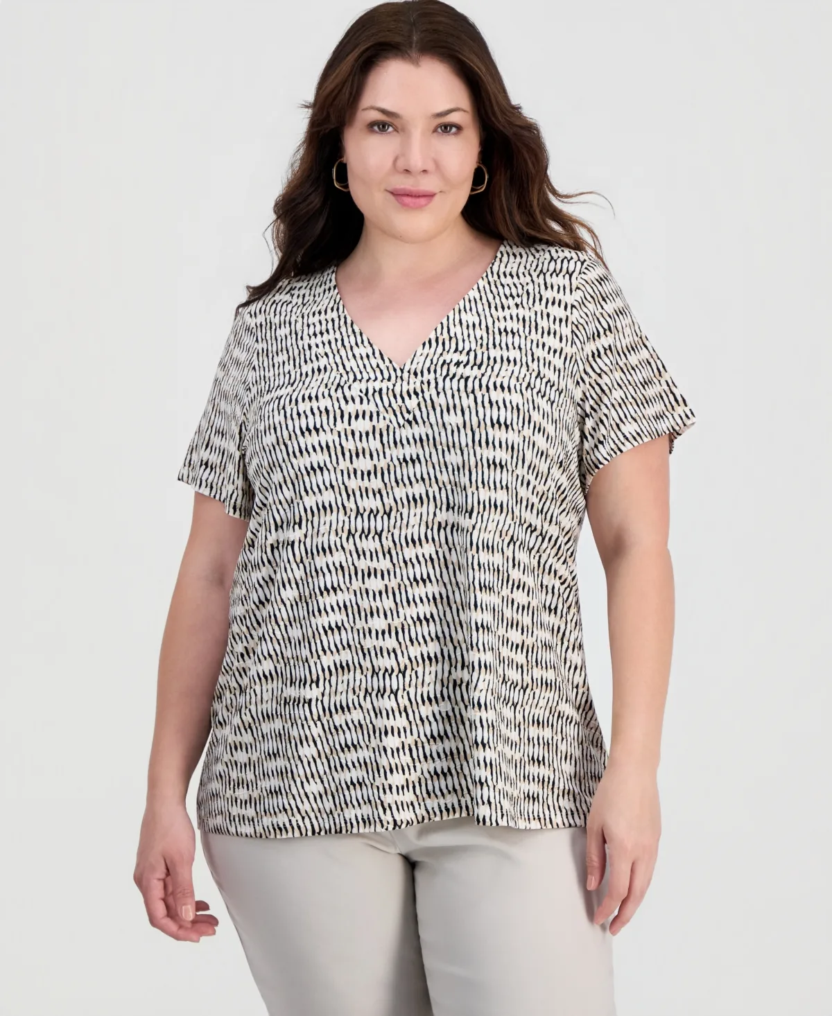 Isabella Dot V-Neck Flutter-Sleeve Top by Jm Collection