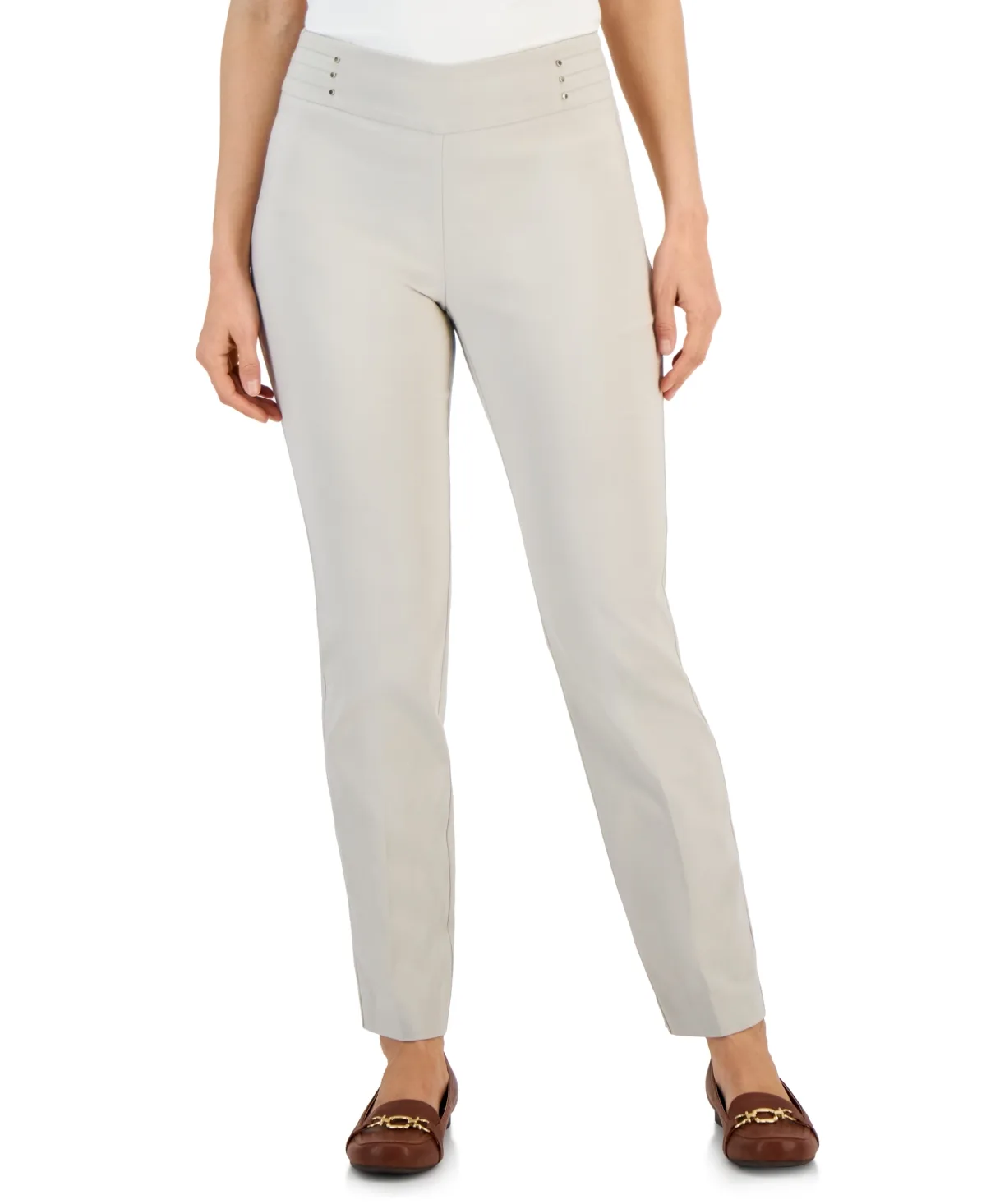 Studded-Rivet Straight-Leg Pants