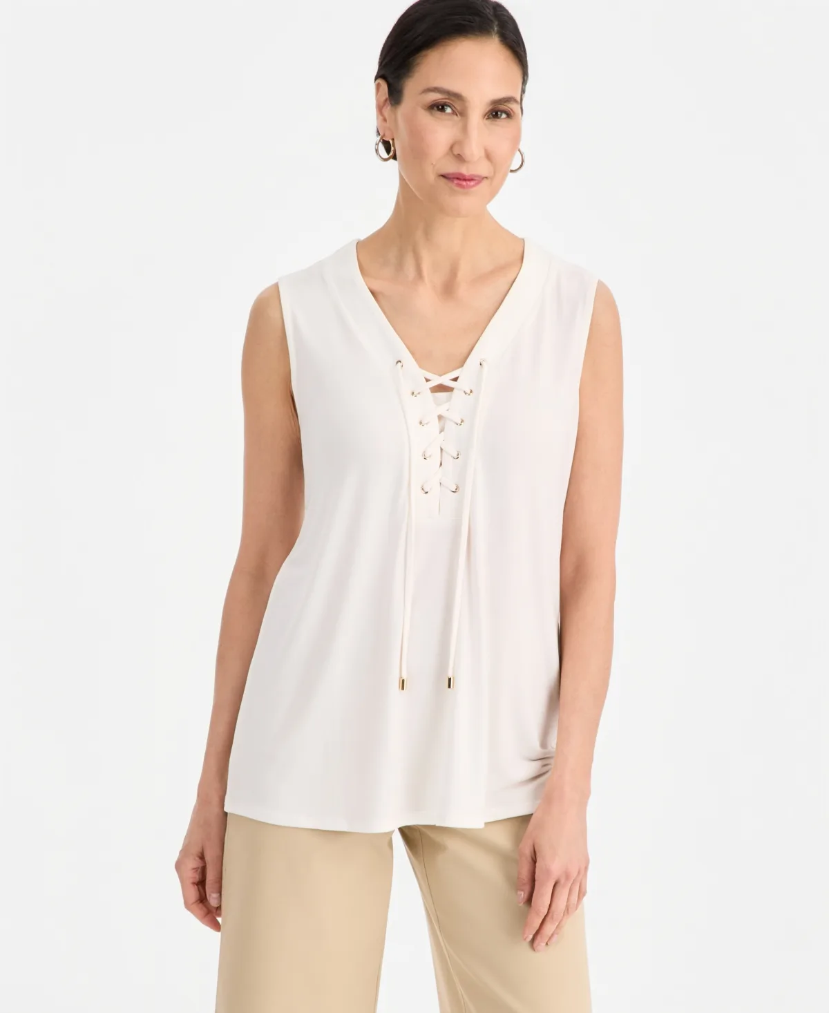Solid Lace-Up Tank Top by Jm Collection