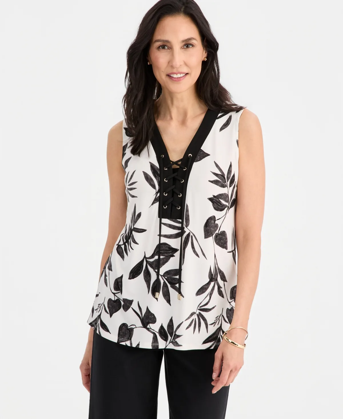 Tropical Shade Lace-Up Tank Top by Jm Collection