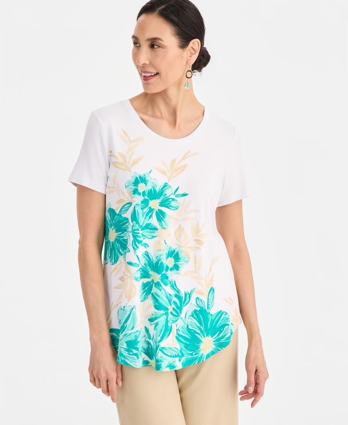 Painted Floral Scoop Neck Top