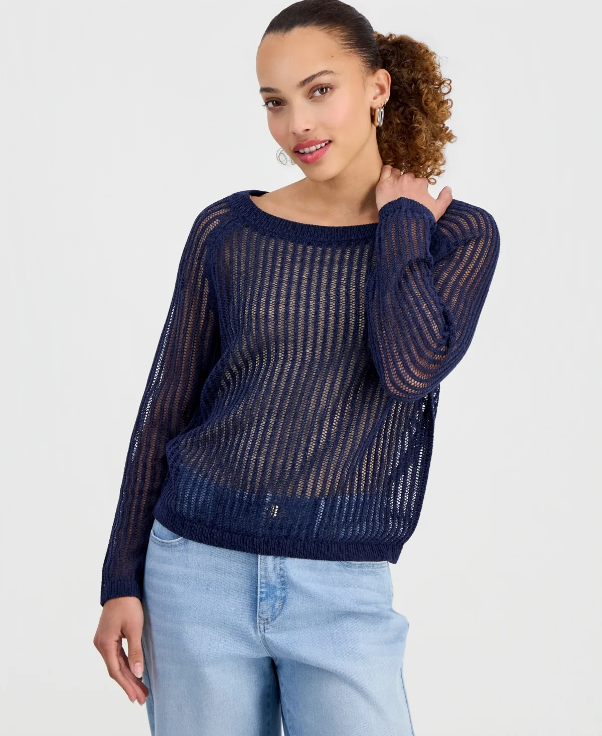 Open-Knit Boat-Neck Sweater by I.n.c. International Concepts