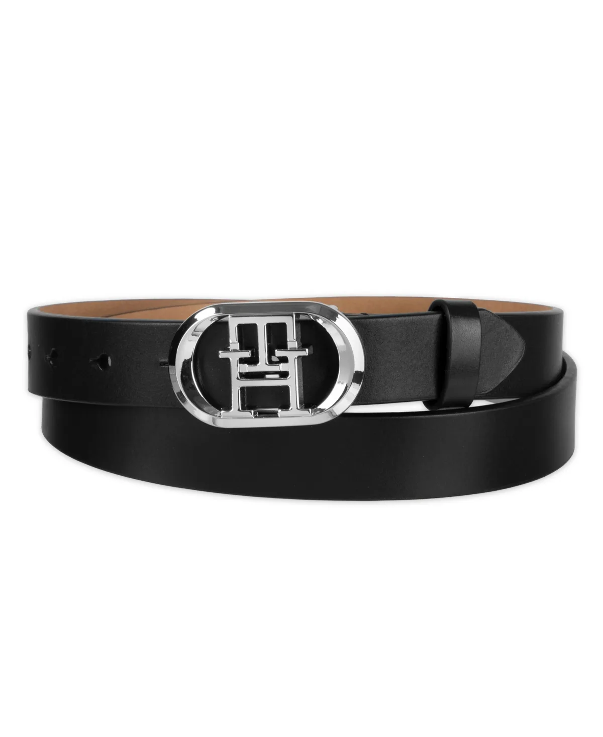 Rounded Monogram Plaque Buckle Dress Belt by Tommy Hilfiger