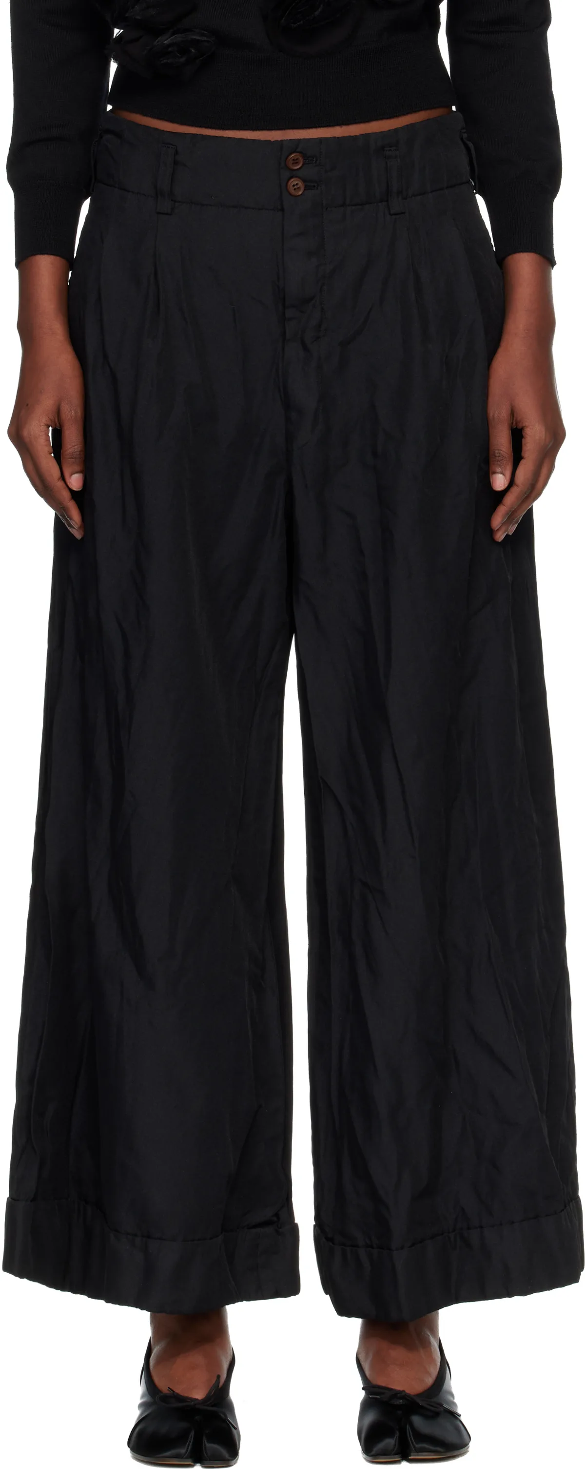 Black Twill Garment Dyed Trousers