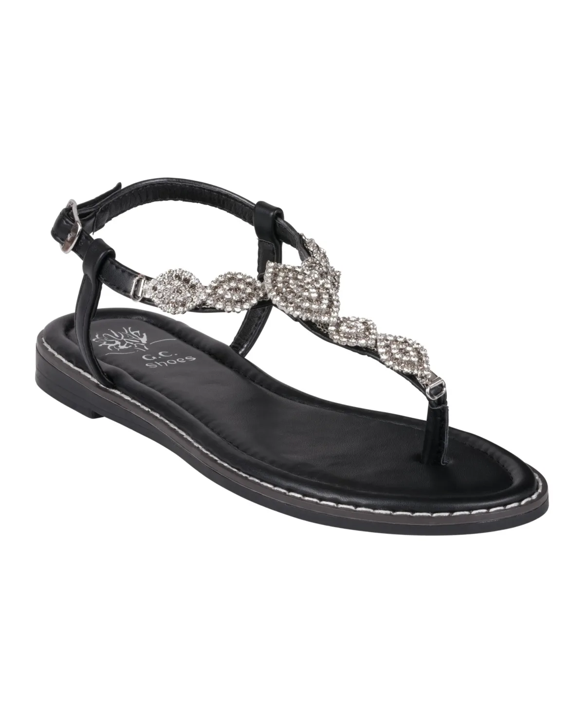 Cali Embellished T Strap Flat Sandals by Gc Shoes