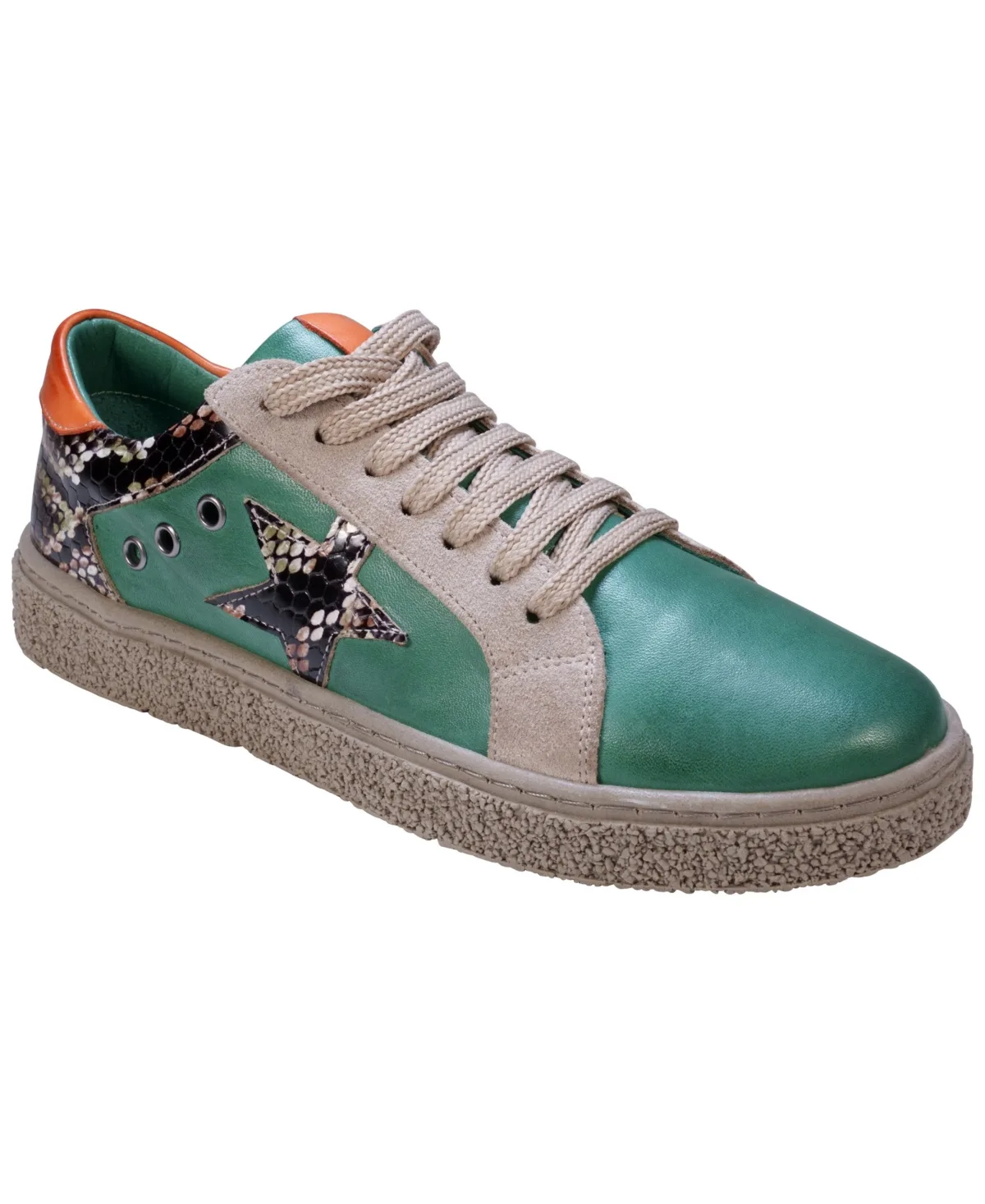 Charlee Snakeskin Two-Tone Star Motif Lace Up Sneakers by Cools 21