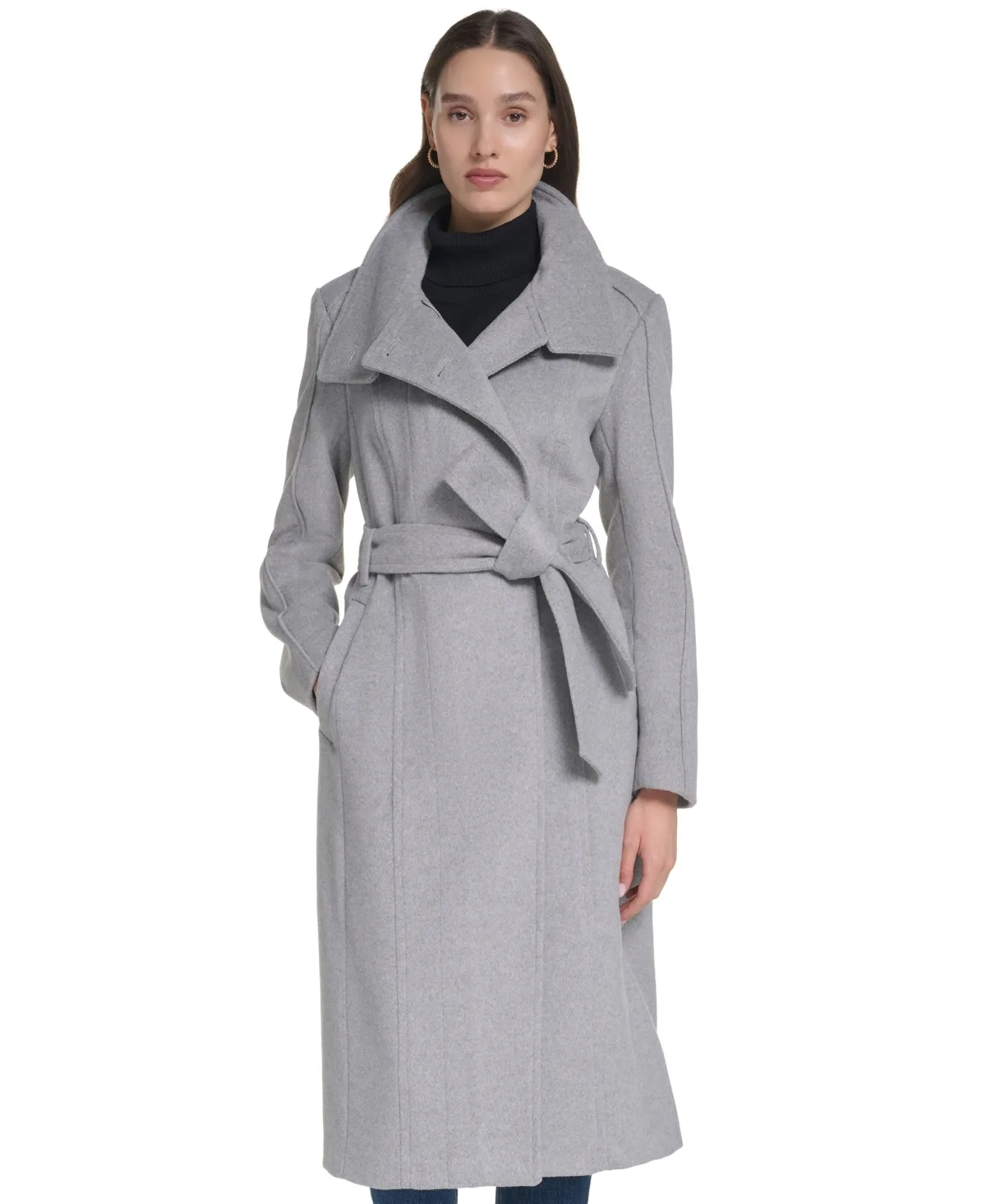 Asymmetric Belted Wool Coat
