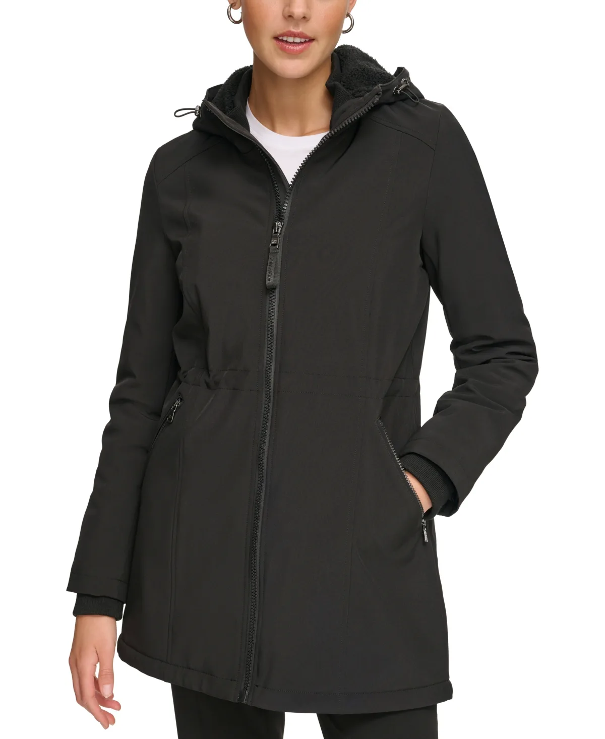 Hooded Faux-Fur-Lined Anorak Raincoat by Calvin Klein