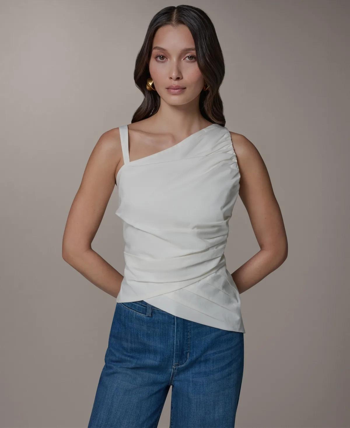 Bias Asymmetric Neck Drape Blouse by Donna Karan Weekend