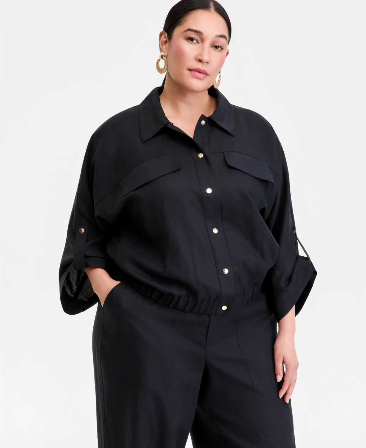 Roll-Tab-Sleeve Snap-Front Shirt Jacket by I.n.c. International Concepts