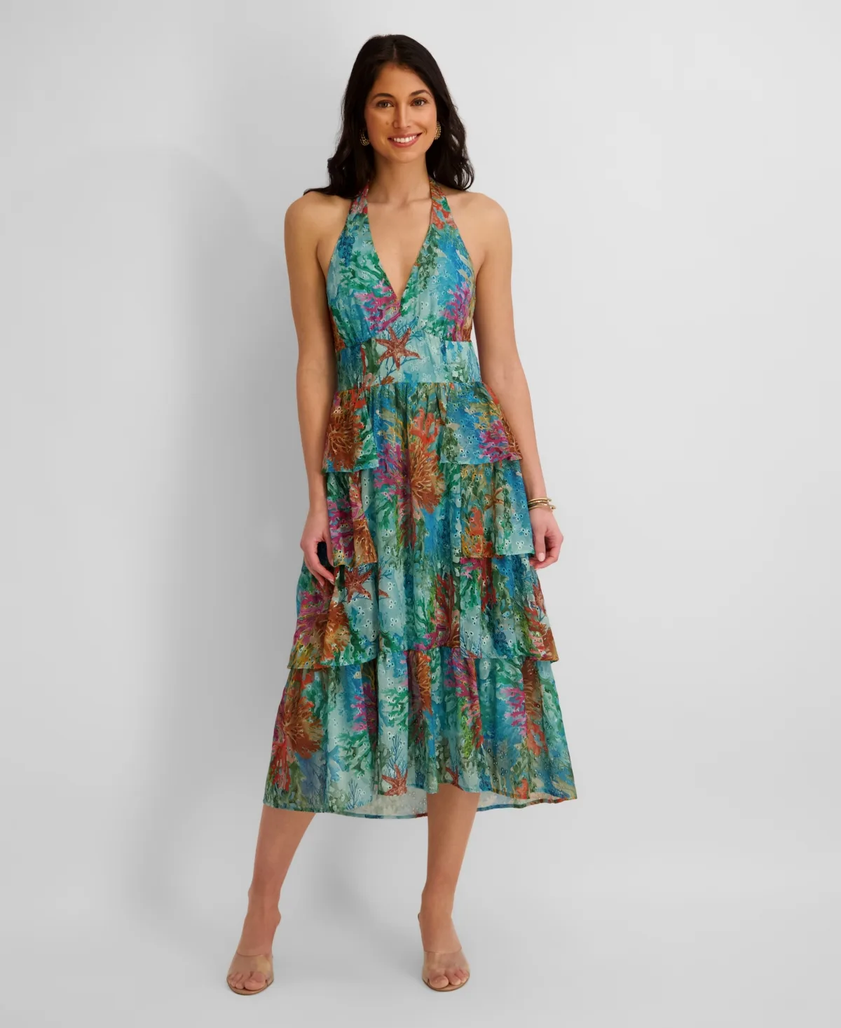 Printed Eyelet Woven Midi Dress by Siena