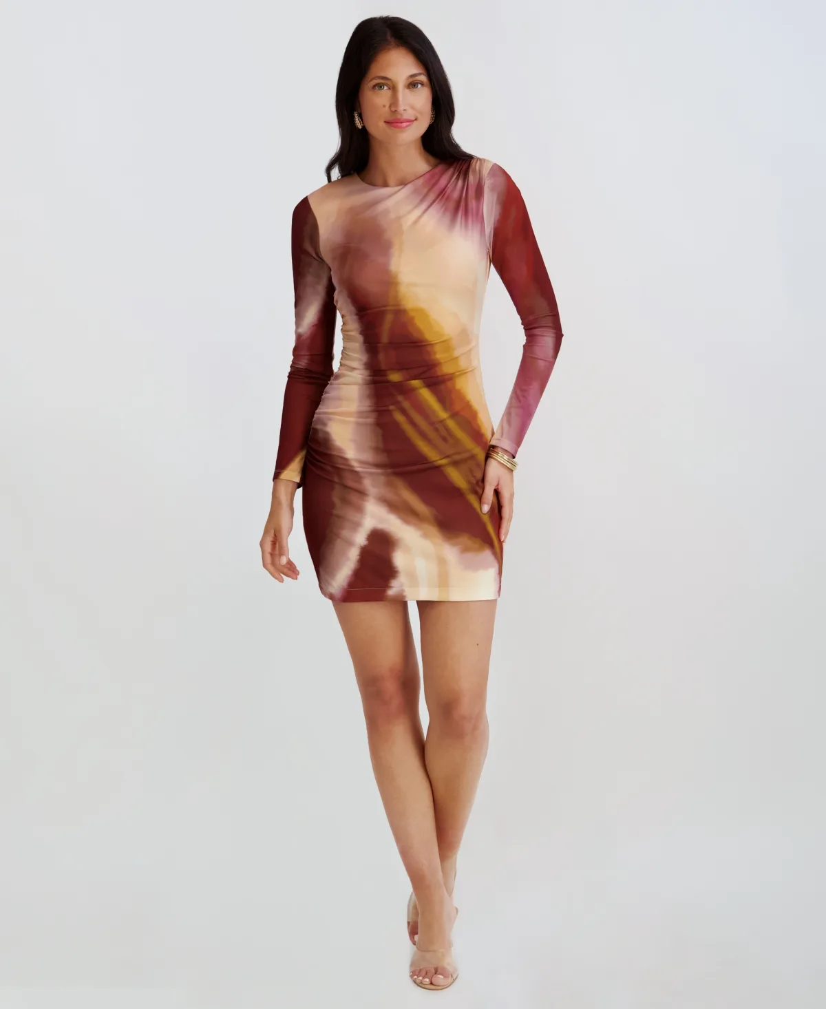 Mesh Scuba Long-Sleeve Bodycon Dress