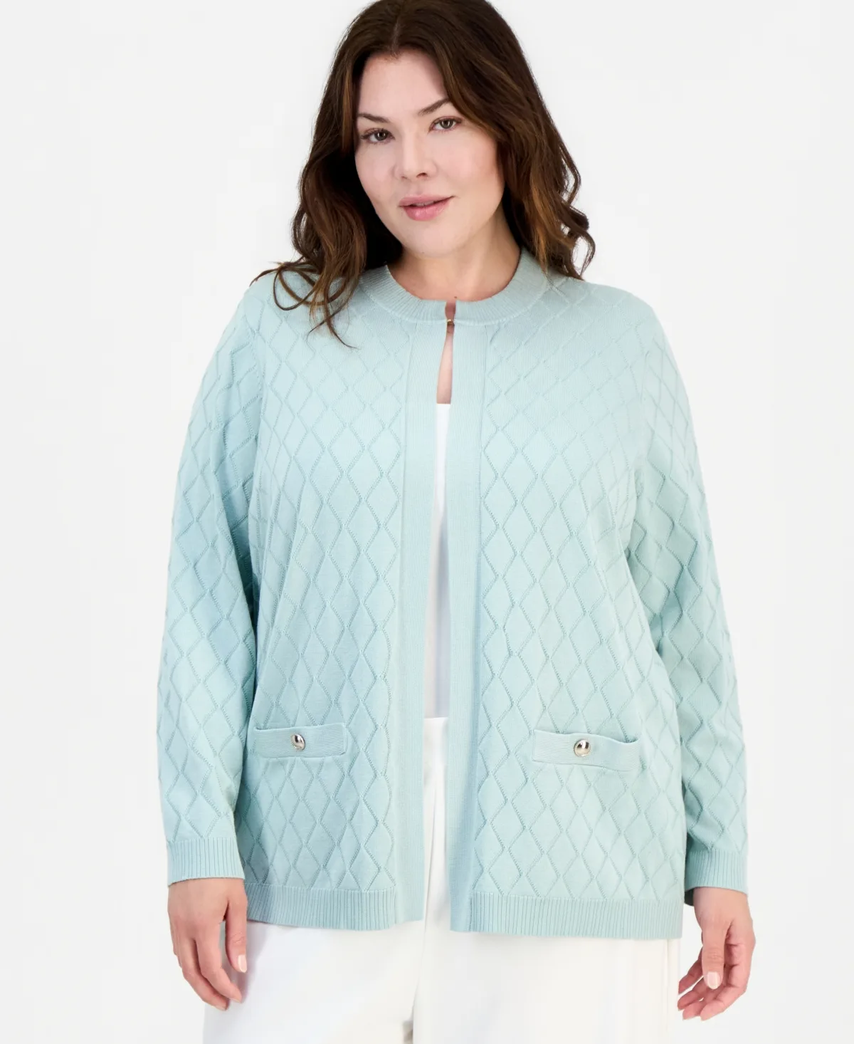 Kiss-Front Diamond Stitch Cardigan
