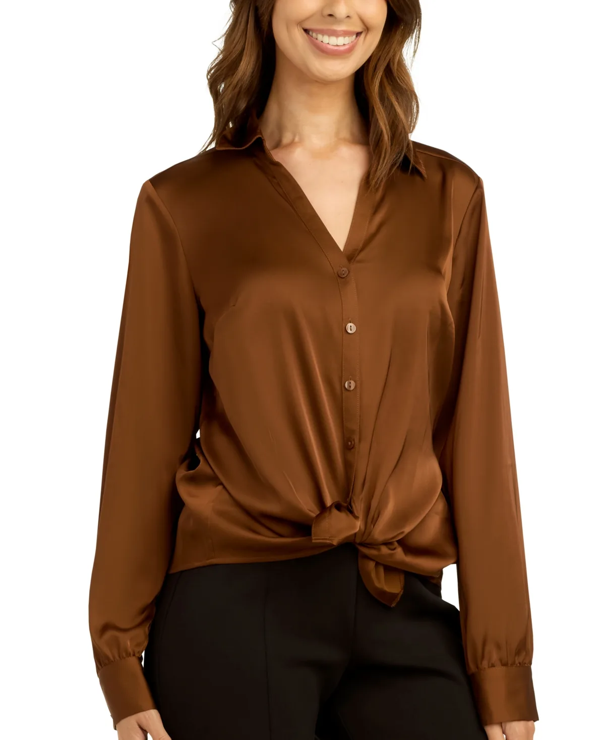 Stretch Satin Button-Up Shirt by Bcx