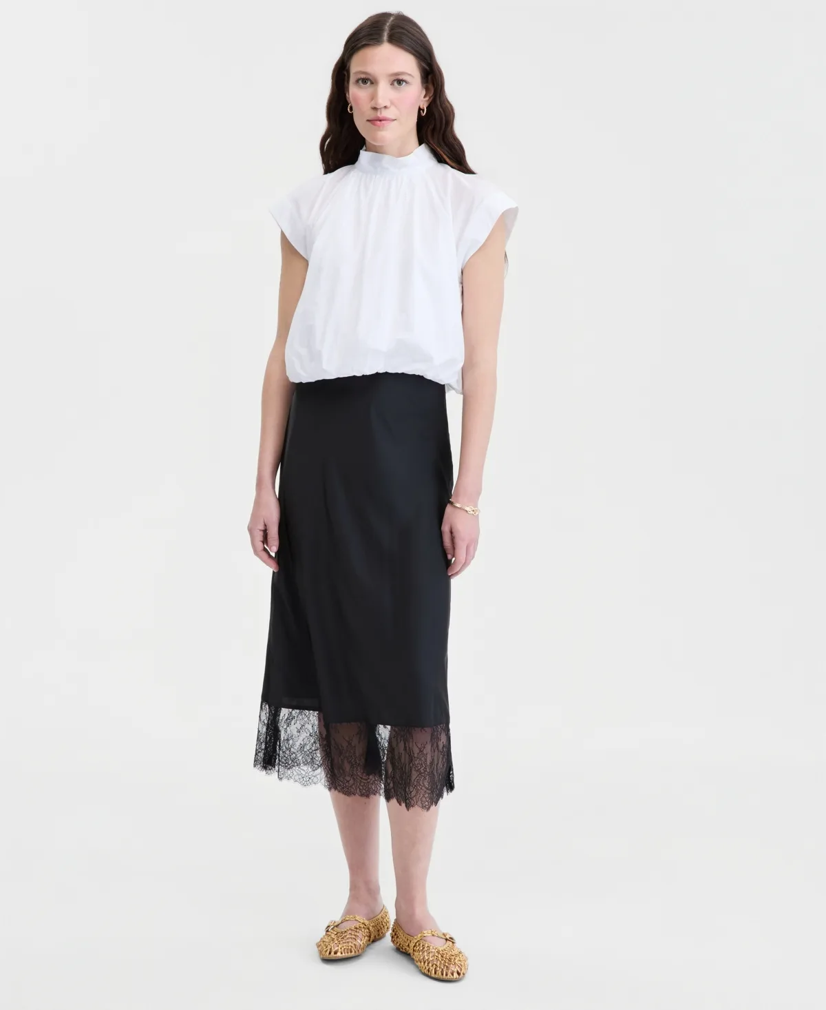 Lace-Hem Midi Slip Skirt by On 34th