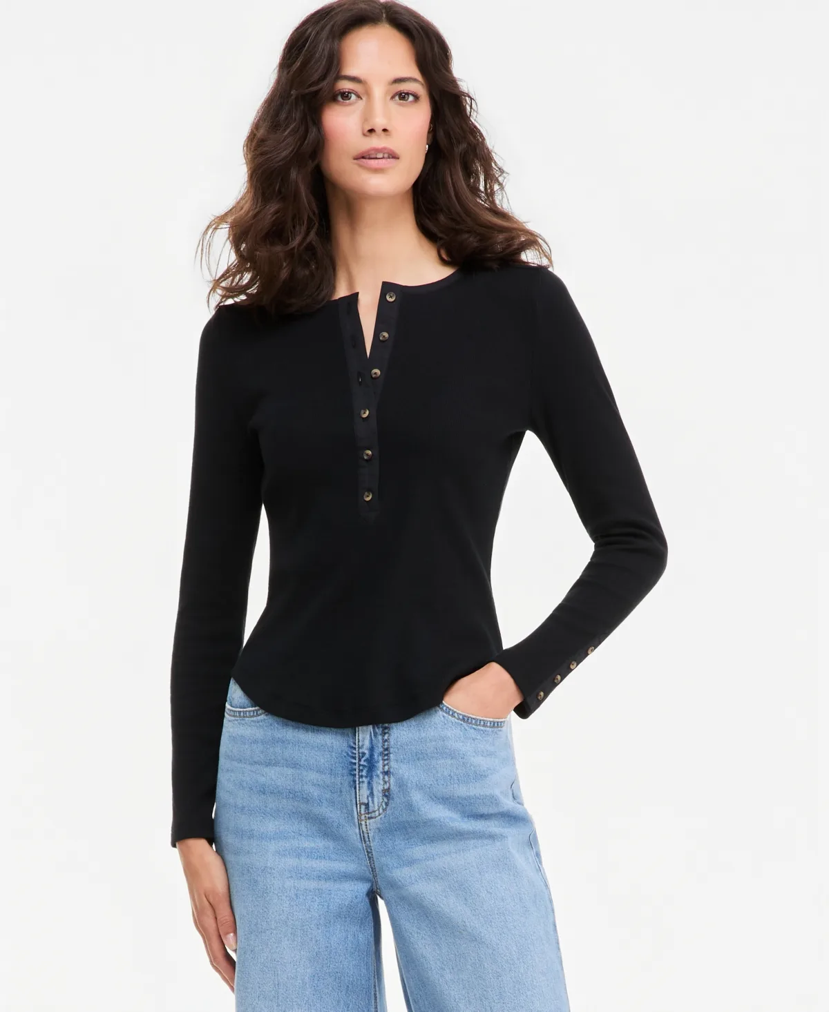 Long Sleeve Ribbed Henley Top by On 34th