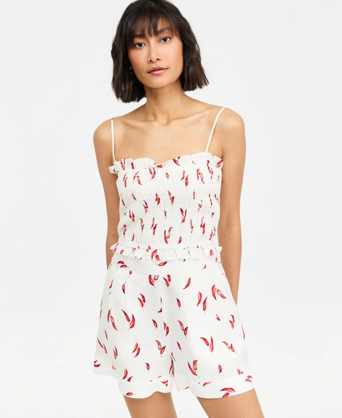 Printed Linen-Blend Smocked Tank by On 34th