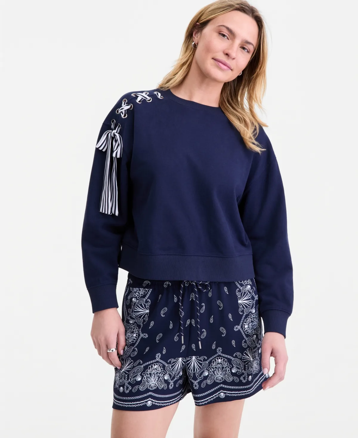 Lace-Up Shoulder Sweatshirt by On 34th