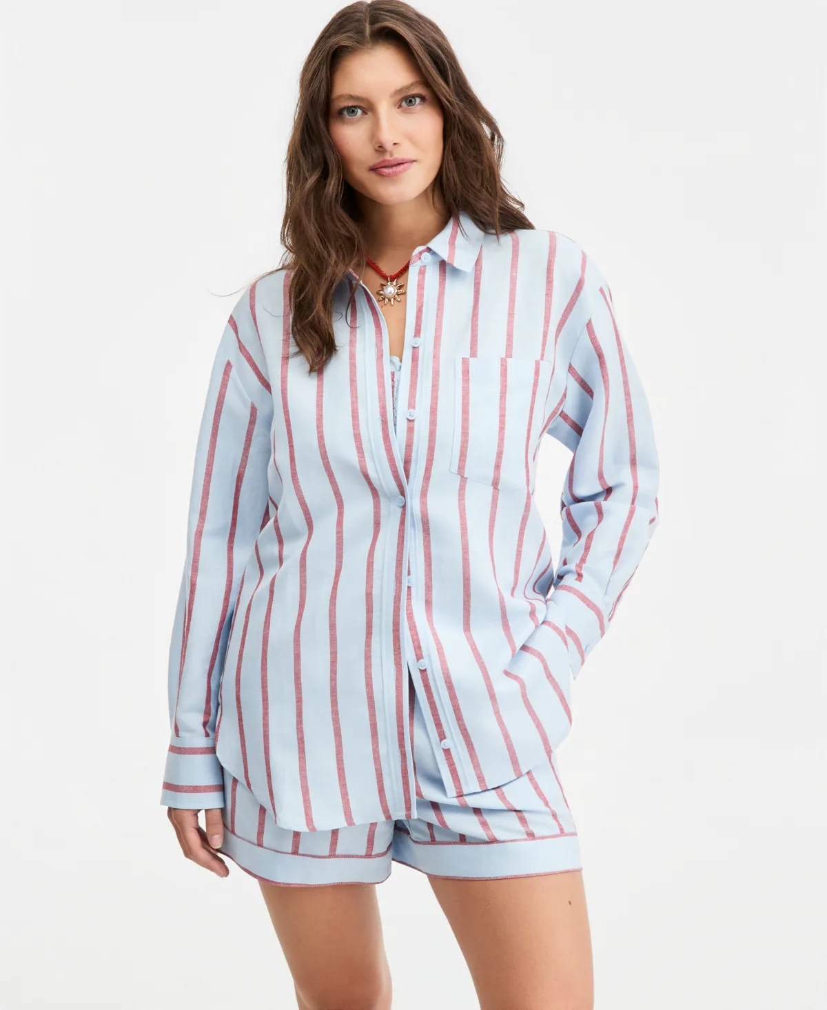 Linen-Blend Relaxed Oversized Button-Down Shirt by On 34th