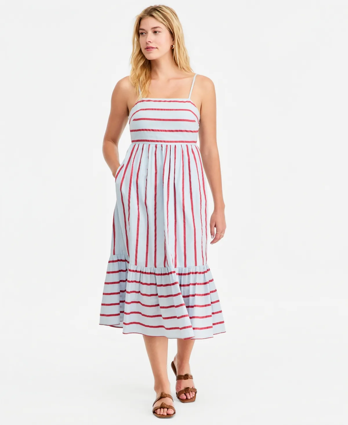 Cutout-Back Tiered Cotton Midi Dress by On 34th