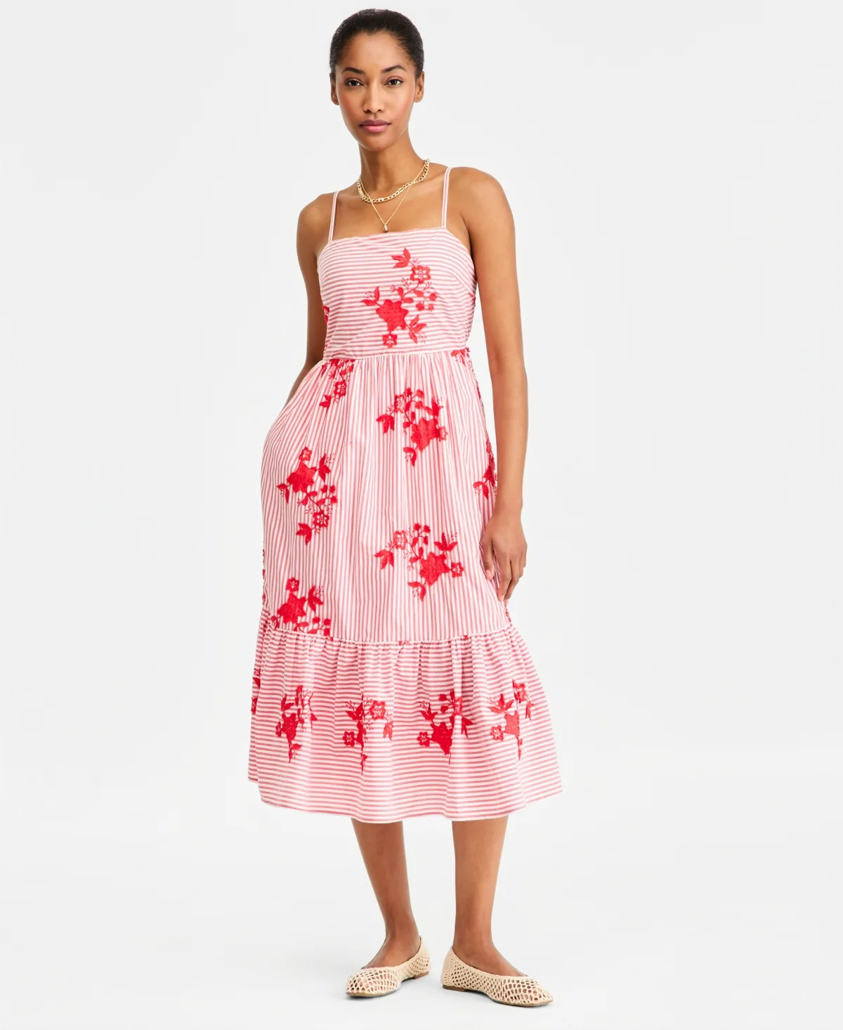 Cutout-Back Tiered Cotton Midi Dress