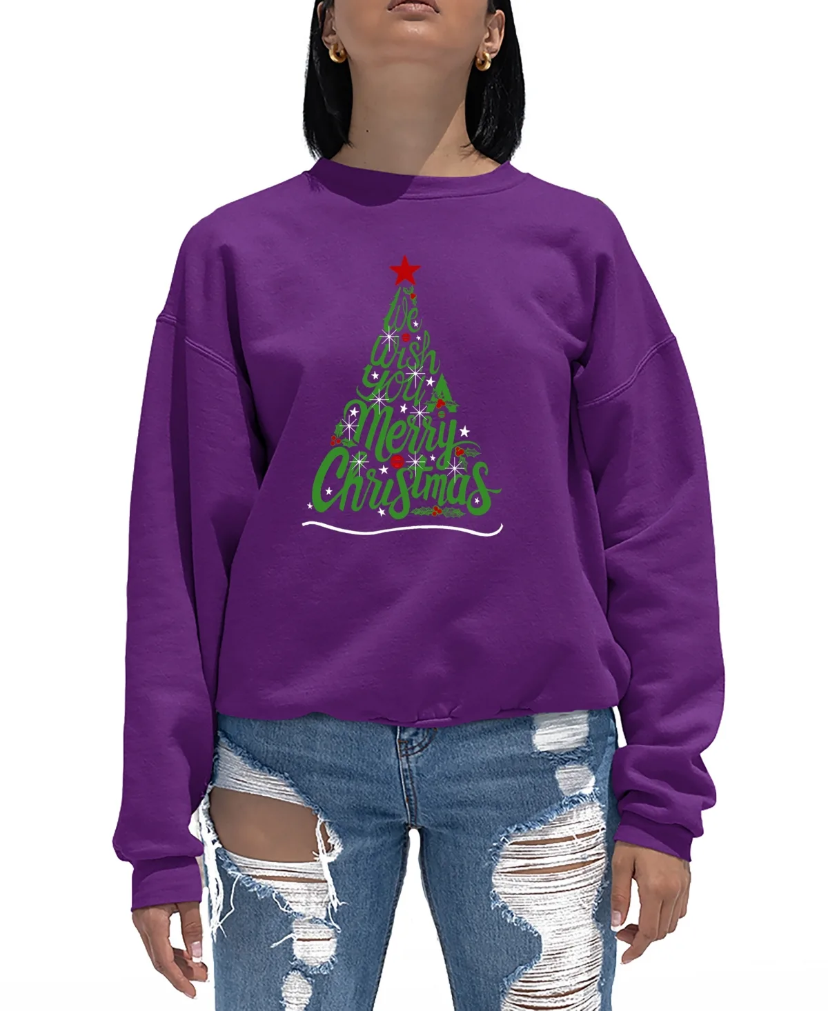 We Wish You a Merry Christmas Word Art Crewneck Sweatshirt by La Pop Art