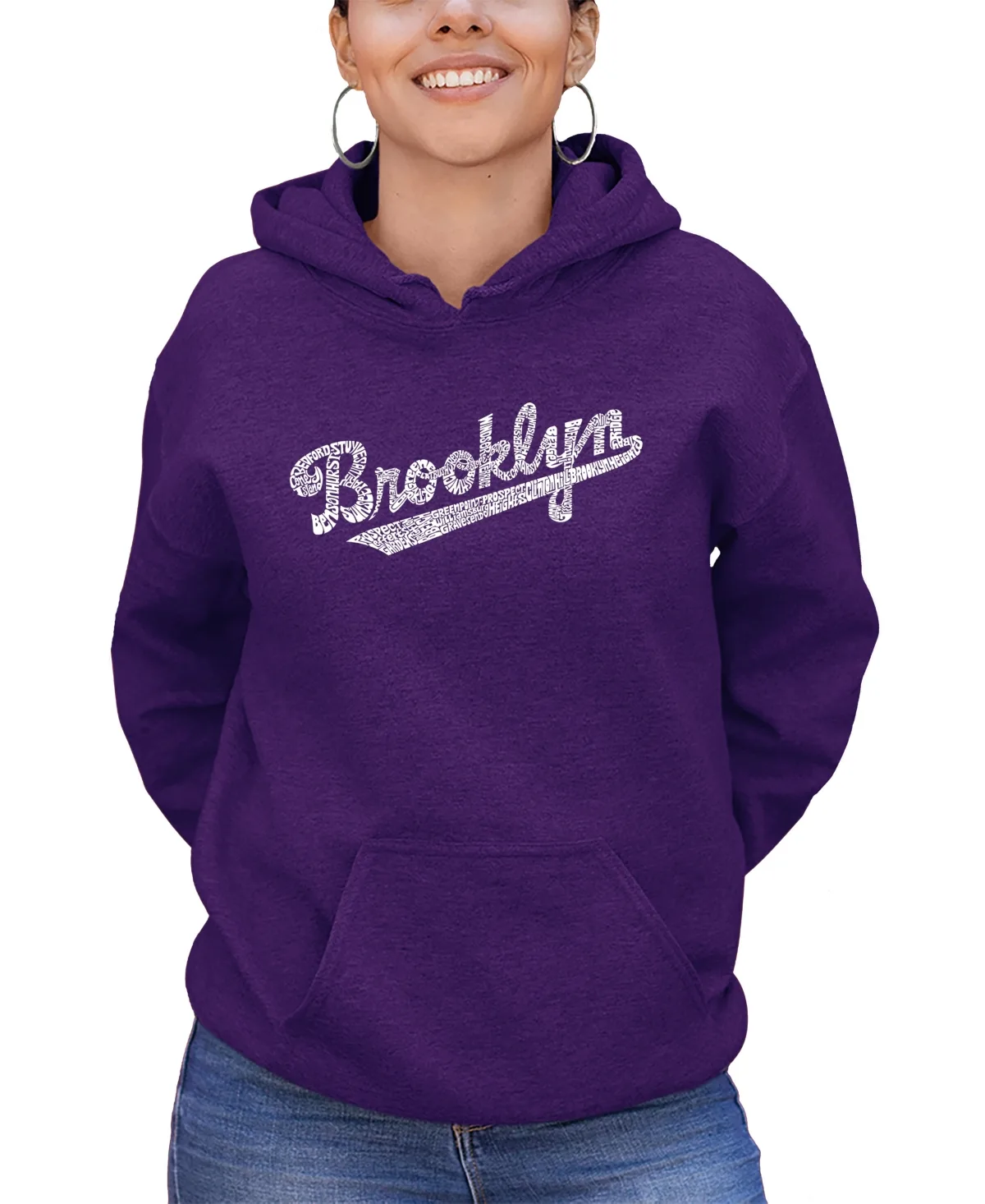 Hooded Word Art Brooklyn Neighborhoods Sweatshirt Top by La Pop Art