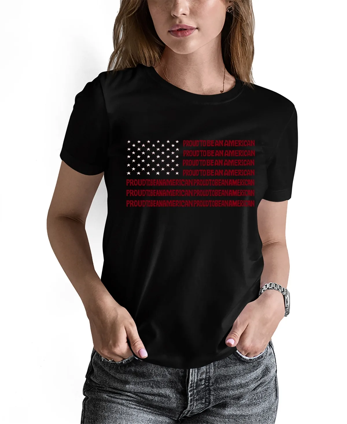 Word Art Proud to Be an American T-Shirt by La Pop Art