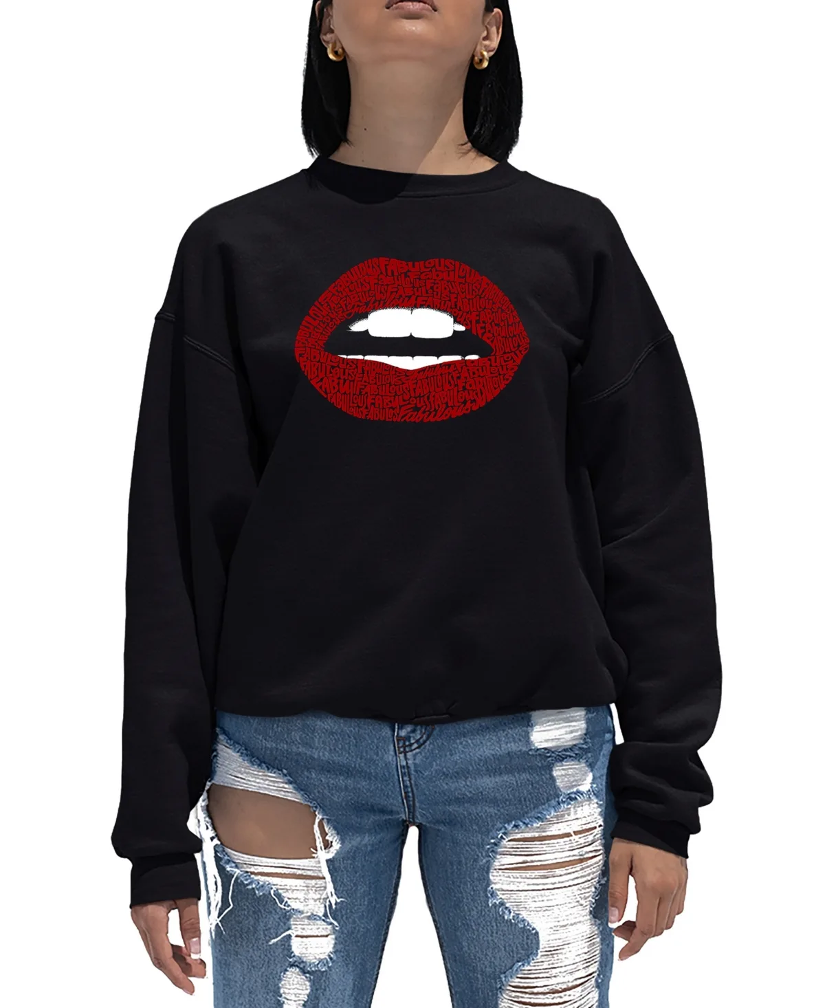 Word Art Crewneck Fabulous Lips Sweatshirt by La Pop Art