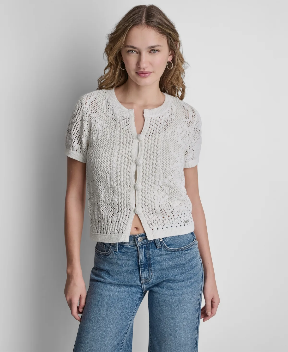 Short-Sleeve Crewneck Cardigan by Dkny Jeans
