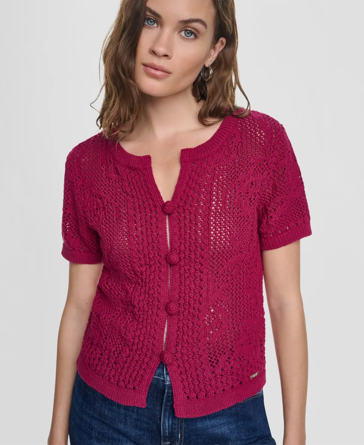 Short-Sleeve Crewneck Cardigan
