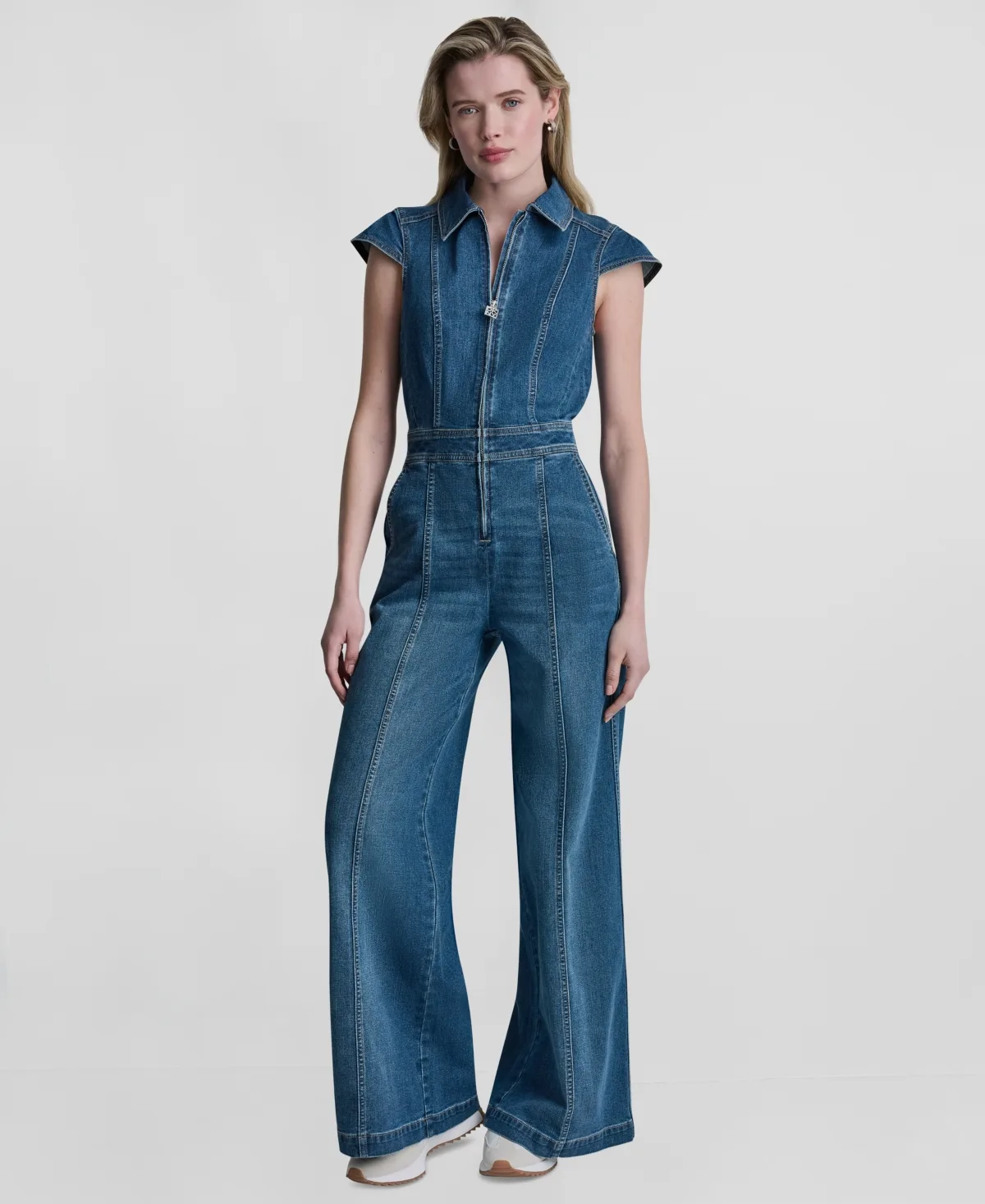 Wide-Leg Cap-Sleeve Denim Jumpsuit by Dkny Jeans