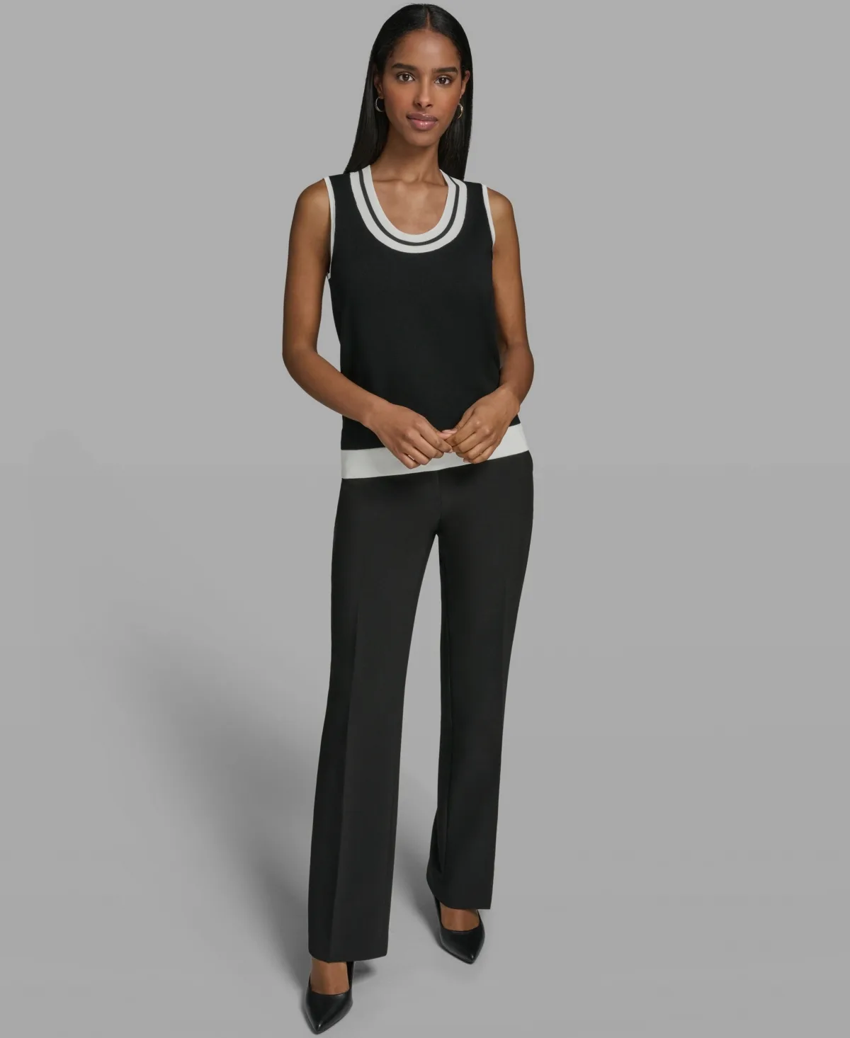 Scoop-Neck Sleeveless Knit Top with Contrast Trim by Karl Lagerfeld Paris