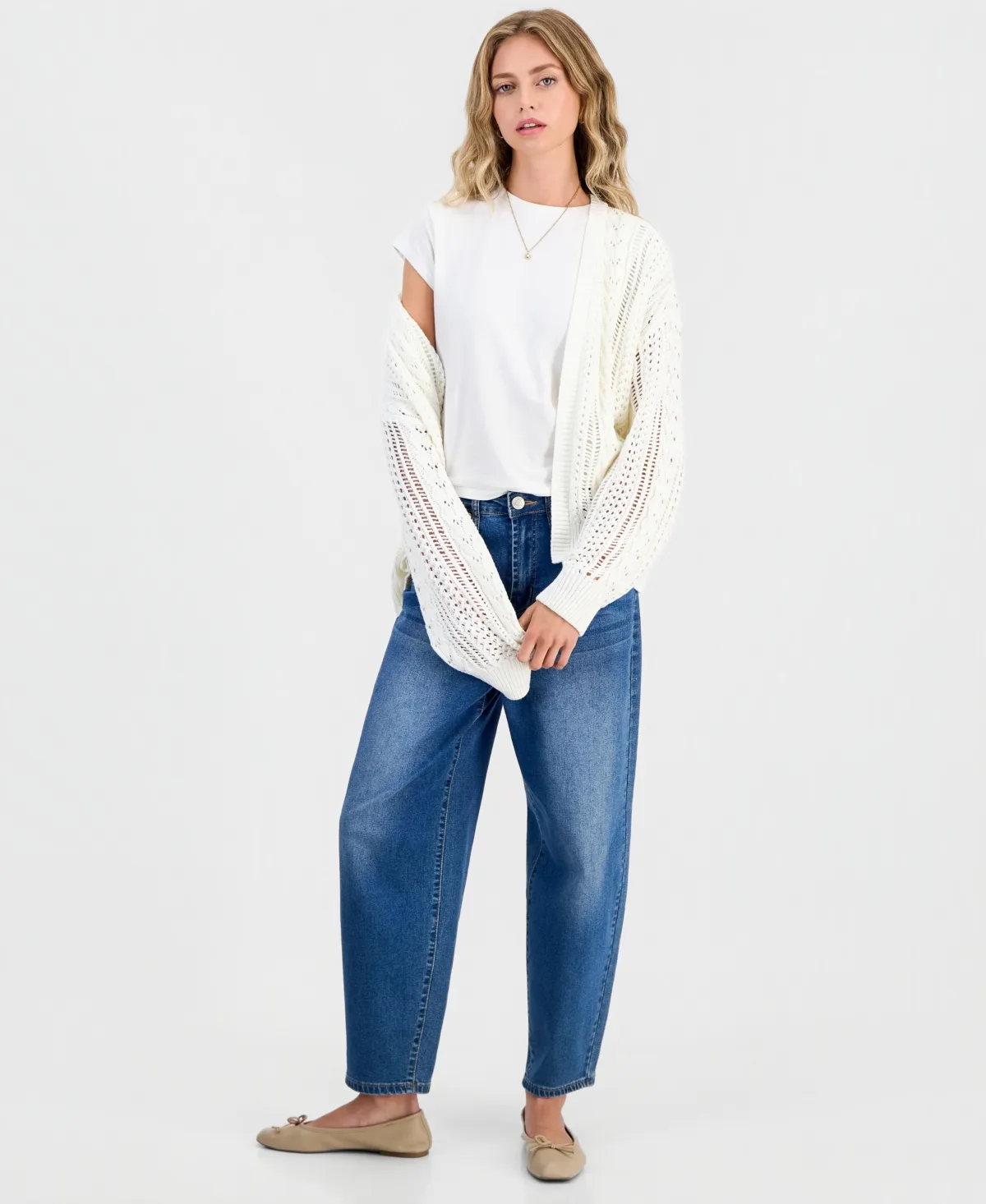 Pointelle Open-Front Cardigan by Hippie Rose