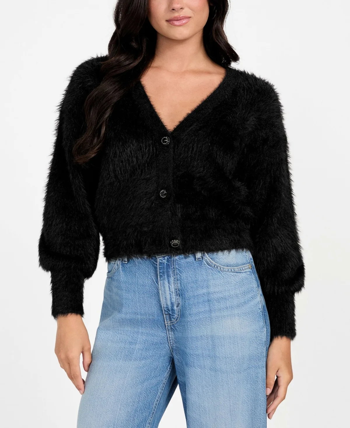 Keyla Rhinestone-Button Cardigan Sweater