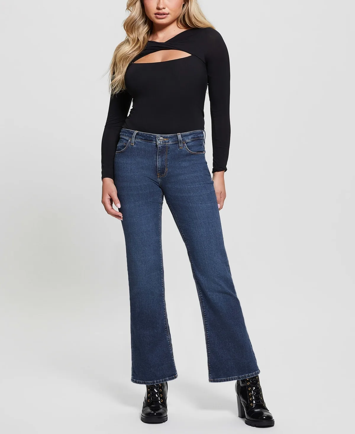 Whiskered Faded-Front Bootcut Denim Jeans by Guess