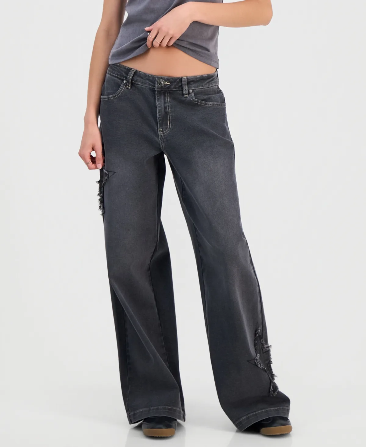 Star Patch High Rise Wide Leg Jeans by Madden Girl